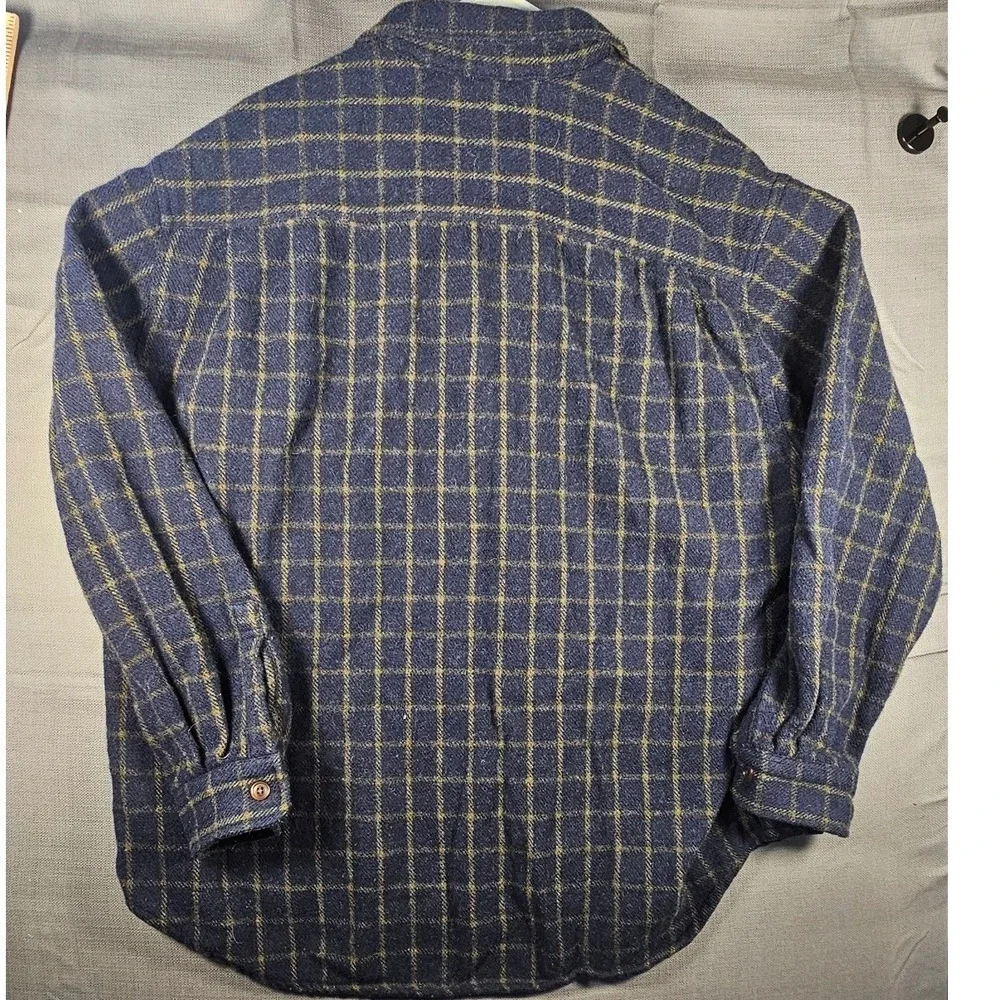 Abercrombie & Fitch  XL Wool Blend Plaid Flannel Shirt Navy Yellow‎ Windowpane